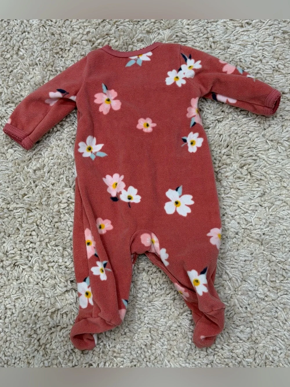 Carters preemie Cozy Floral Footed One-Piece - Rust Pink